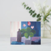 carte postale " fleur et bouteille bleu " briefkaart (Staand voorkant)