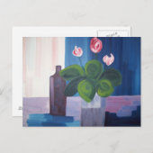 carte postale " fleur et bouteille bleu " briefkaart (Voorkant / Achterkant)