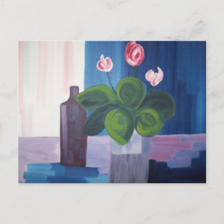 carte postale " fleur et bouteille bleu " briefkaart