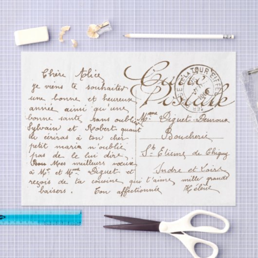 Carte Postale Franse Script  ontkoppeling Tissuepapier (Craft)