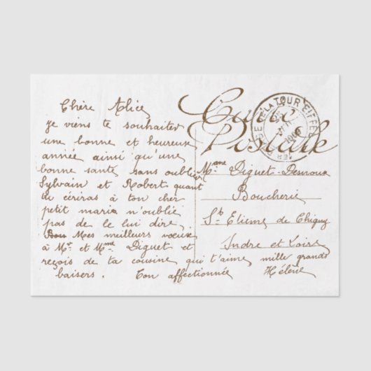 Carte Postale Franse Script  ontkoppeling Tissuepapier (Voorkant)