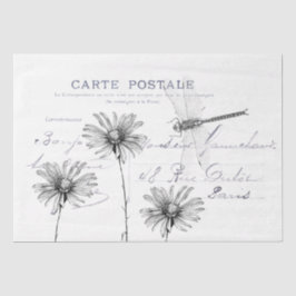Carte Postale French Flower Dragonfly Decoupage Tissuepapier