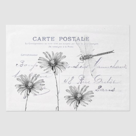 Carte Postale French Flower Dragonfly Decoupage Tissuepapier (Voorkant)