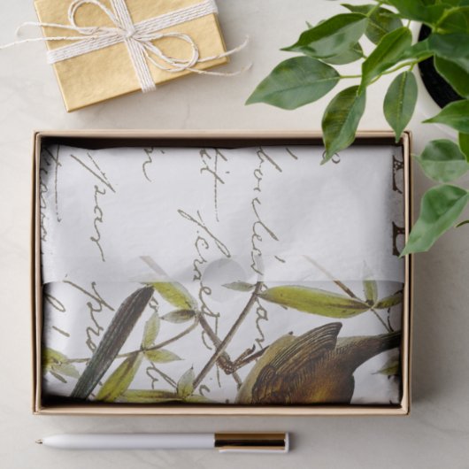 Carte Postale French Script Bird Butterfly  Tissuepapier (Geschenk)