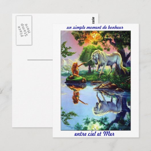 Carte postale mer sirène licorne ombre lumière briefkaart (Voorkant / Achterkant)