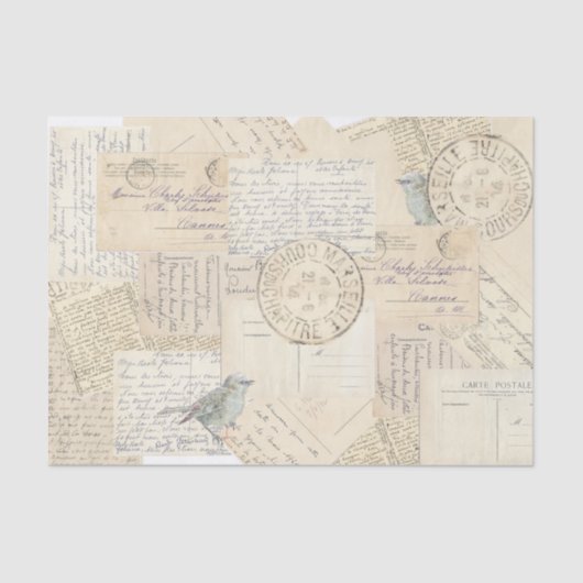 Carte Postale Postmark Blue Bird  Collage Tissuepapier (Voorkant)