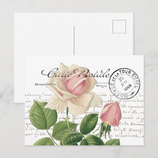 Carte Postale Roze Roze Franse Manuscript  Briefkaart (Voorkant / Achterkant)