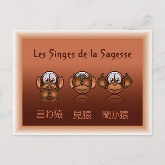 carte postale singes de la sagesse briefkaart (Voorkant)