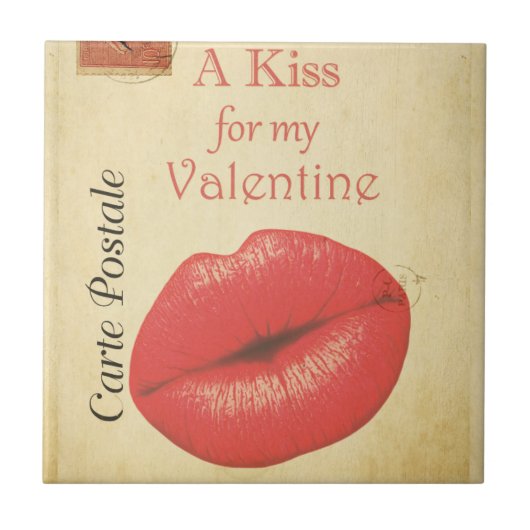 Carte Postale Valentijn Kiss Tegeltje (Voorkant)