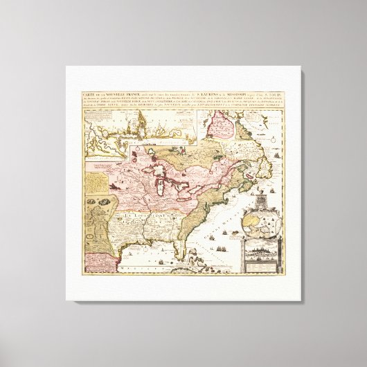 Carte Québec Nouvelle-France Amérique par Français Canvas Afdruk (Voorkant)