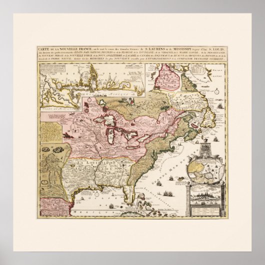 Carte Québec Nouvelle-France Amérique par Français Poster (Voorkant)