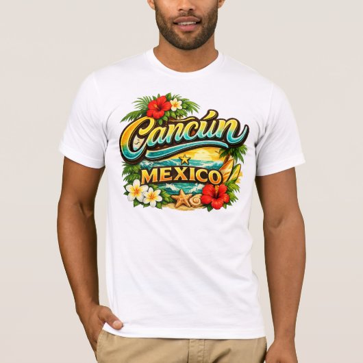 CARTEL BIENVENIDA CANCUN C/FLORES T-SHIRT (Voorkant)