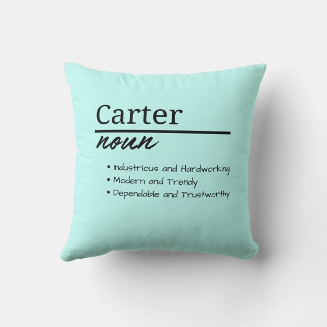 Carter, Jongen Gepersonaliseerde Naam Definitie Kussen (Achterkant)