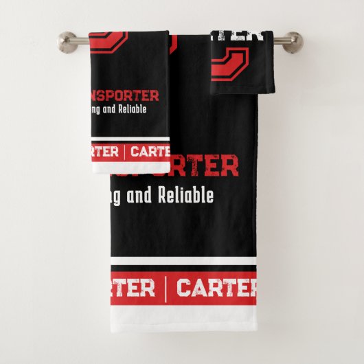 Carter-naam betekent "sport monogram zwart rood bad handdoek (Insitu)