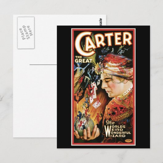 Carter The Great ~ Wizard Magic Act Briefkaart (Voorkant / Achterkant)