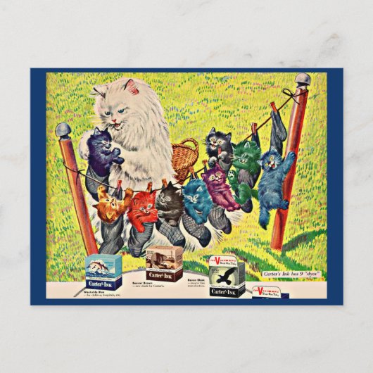 Carter's Ink and mamma cat and kittens uit 1940 Briefkaart (Voorkant)