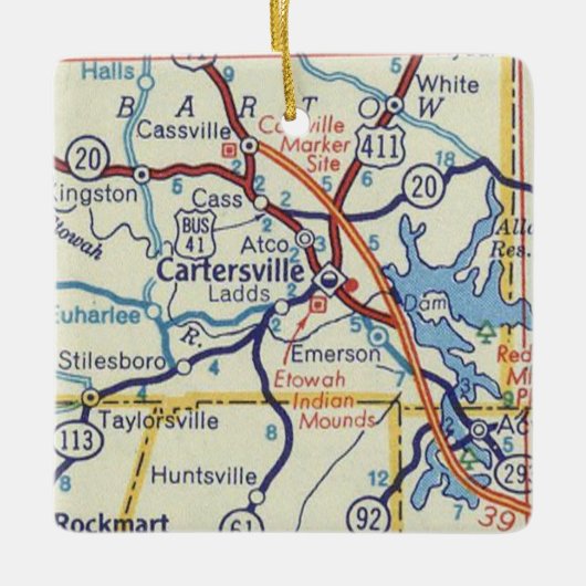 Cartersville GA  kaart Keramisch Ornament (Voorkant)