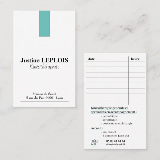 Cartes de visite Standard : 8,5 cm x 5,5 cm Visitekaartje (Voorkant / Achterkant)