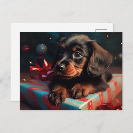 Cartes Postales Puppy Noël Briefkaart (Voorkant / Achterkant)