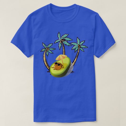 cartoavocado op het strand met zonnebril t-shirt (Design voorkant)