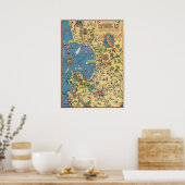 Cartografie van de regio Monterey Bay Poster (Keuken)