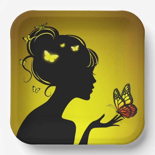 Carton-as De gele vlindervrouw Papieren Bordje (Voorkant)