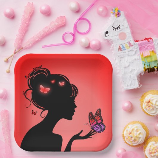 Carton's Rood vlinder Papieren Bordje (Feest)