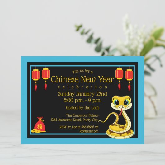 Cartoon 2025 Chinees Nieuwjaar van de Slang Kaart (Staand voorkant)