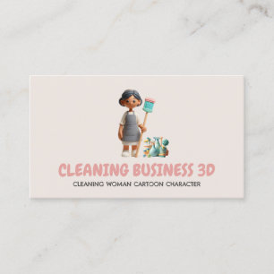 Cartoon 3D Klei Plastic Vrouw Schoonmaakkarakter Visitekaartje