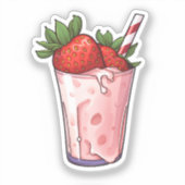 Cartoon aardbeien milkshake sticker (Voorkant)