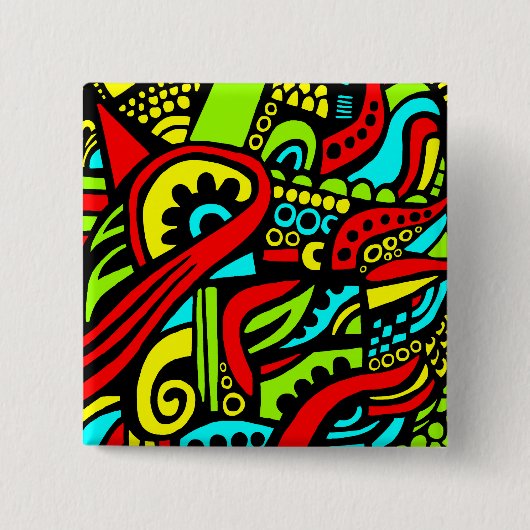 Cartoon Abstract Vierkante Button 5,1 Cm (Voorkant)