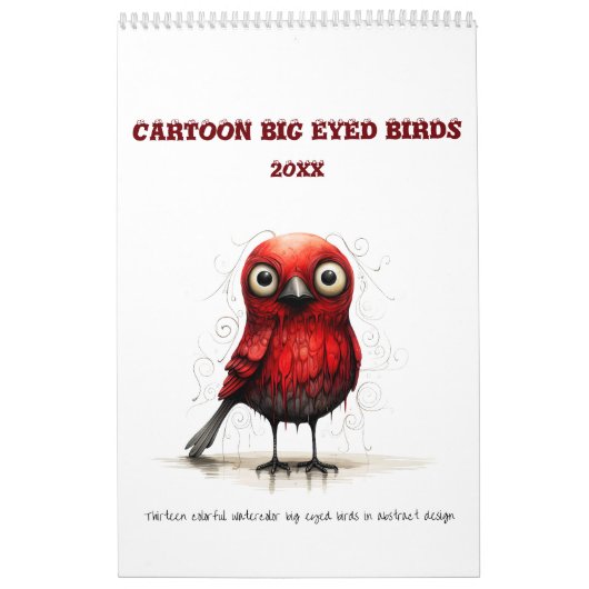 Cartoon Abstracte Big Eyed Birds Kalender (Hoes)