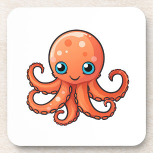 Cartoon-achtige octopusillustratie bier onderzetter