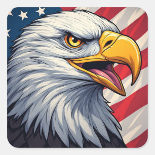 Cartoon Adelaar met Amerikaanse Vlag Patriottisch  Vierkante Sticker