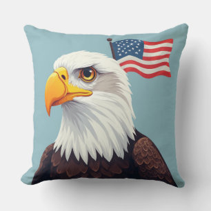 Cartoon adelaar met zwaaiende Amerikaanse vlag pat Kussen