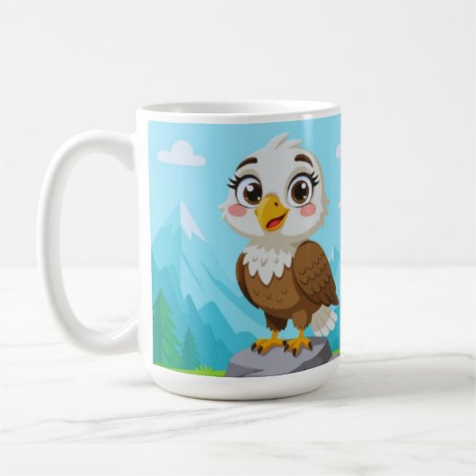 Cartoon Adelaar op Steen – Schattig Vector Persona Koffiemok (Links)