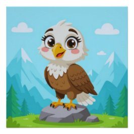 Cartoon Adelaar op Steen – Schattig Vector Persona Perfect Poster