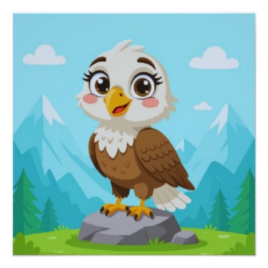 Cartoon Adelaar op Steen – Schattig Vector Persona Perfect Poster (Voorkant)
