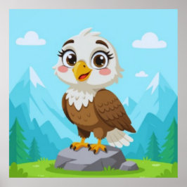 Cartoon Adelaar op Steen – Schattig Vector Persona Poster