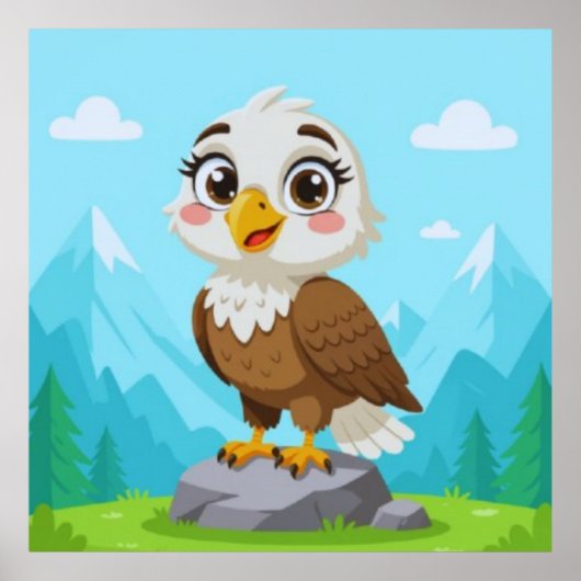 Cartoon Adelaar op Steen – Schattig Vector Persona Poster (Voorkant)