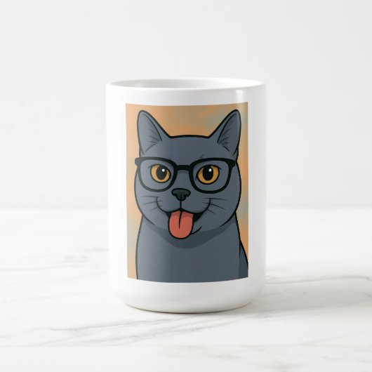 cartoon afbeelding mok, Russisch blauw, kat mok (Center)