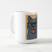 cartoon afbeelding mok, Russisch blauw, kat mok (Voorkant links)