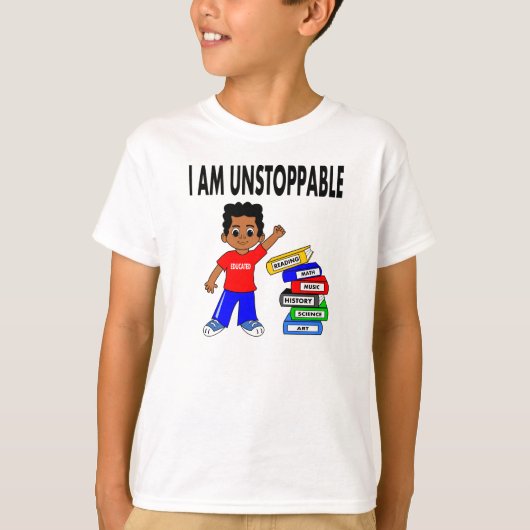 Cartoon African American Boy Books Smart T-shirt (Voorkant)