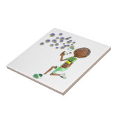 Cartoon Afrikaanse Amerikaanse jongen blaast bubbe Tegeltje (Zijkant)