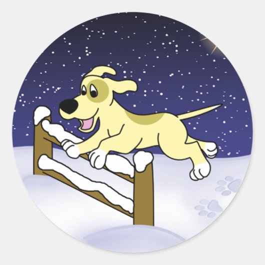 Cartoon Agility Dog Christmas Ronde Sticker (Voorkant)