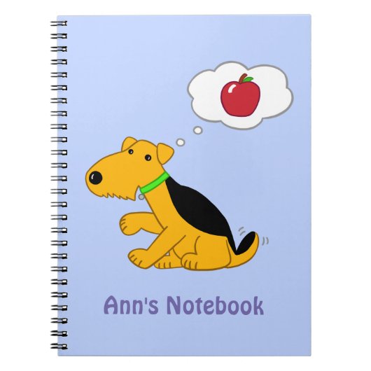 Cartoon Airedale Terrier Dog Denking of an Apple Notitieboek (Voorkant)