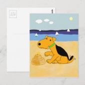 Cartoon Airedale Terrier Dog op het strand briefka Briefkaart (Voorkant / Achterkant)