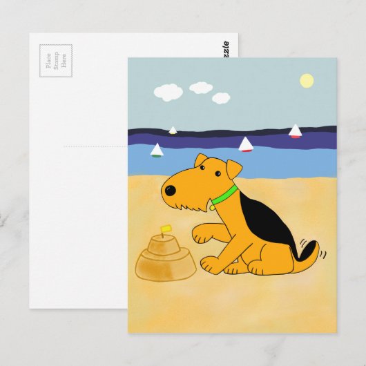 Cartoon Airedale Terrier Dog op het strand briefka Briefkaart (Voorkant / Achterkant)