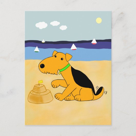 Cartoon Airedale Terrier Dog op het strand briefka Briefkaart (Voorkant)