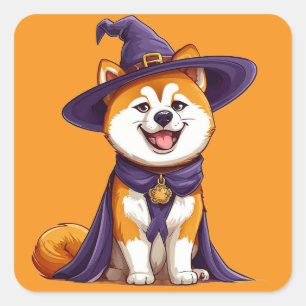 Cartoon Akita Hond Halloween Kostuum Spokenhuisdie Vierkante Sticker
